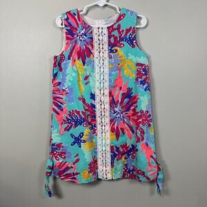 Lilly Pulitzer Girls Size 6 Shift Dress Ember Aqua Trippin Floral Sleeveless